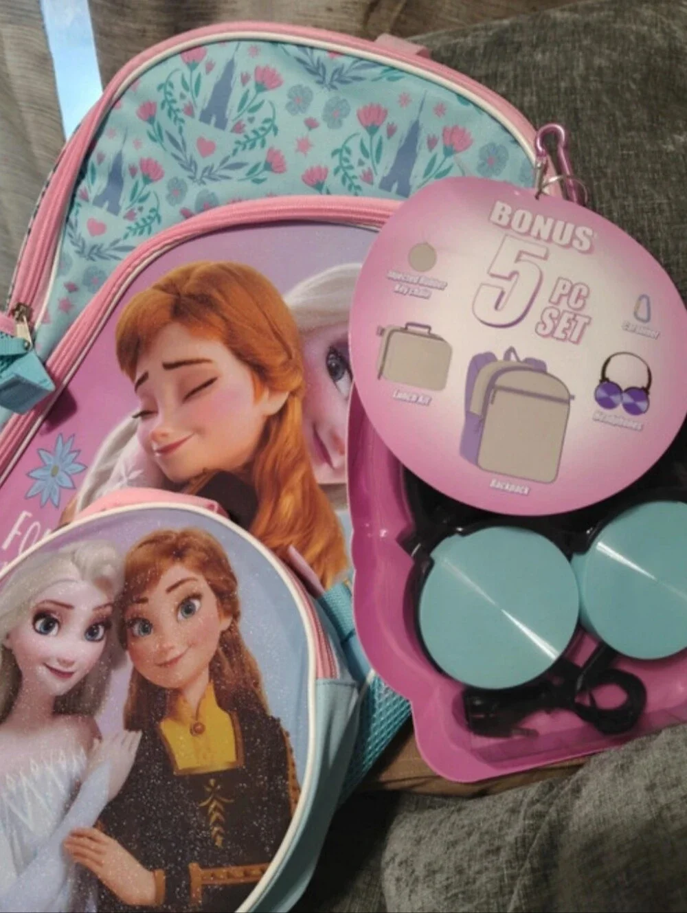 Frozen Kids Backpack Set - Pink & Light Blue 5 Piece Set Nwts